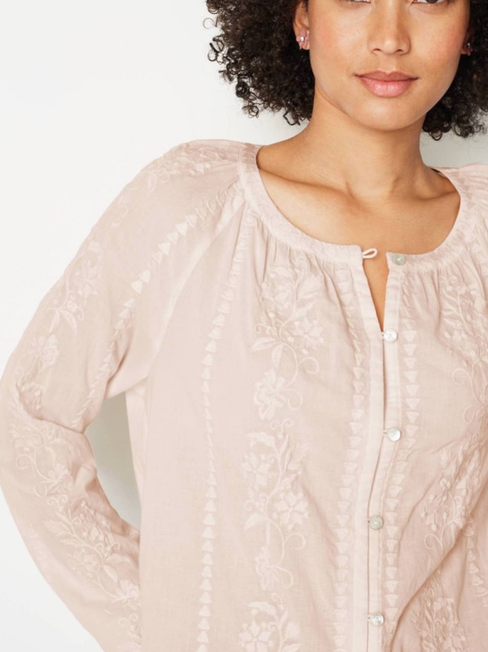 J. Jill Dusty Blush Embroidered Peasant Blouse